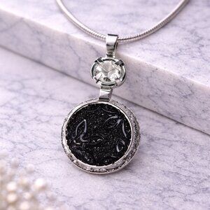 Crystal Rhinestone Interchangeable Snap Necklace 925 Silver Chain Black Flower